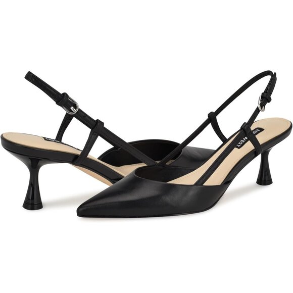 Nine West Womens Black Leather Pointed Closed Toe Ankle Buckle Rhonda Pumps - Picture 6 of 6